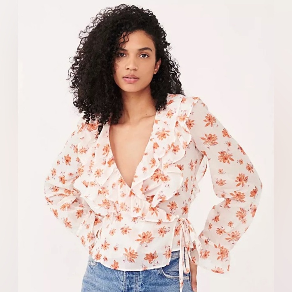 Free People Amanda Cotton Ruffled Wrap Top